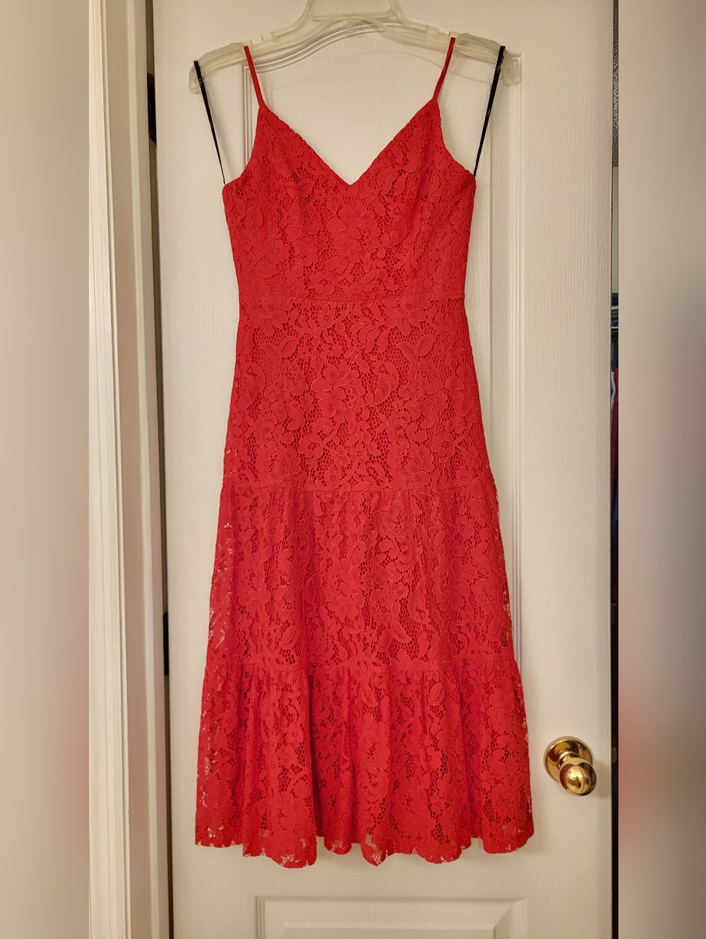 Lulu's Vibrant Red Lace Spaghetti Strap Dress